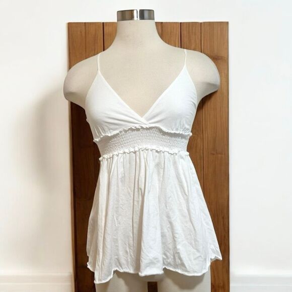 BCBG Y2K White Tank Top XXS Wrap Smocked - Picture 2 of 6